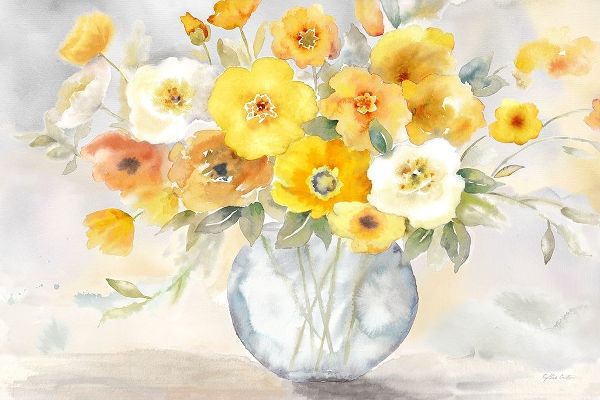 Bright Poppies  Vase yellow gray
