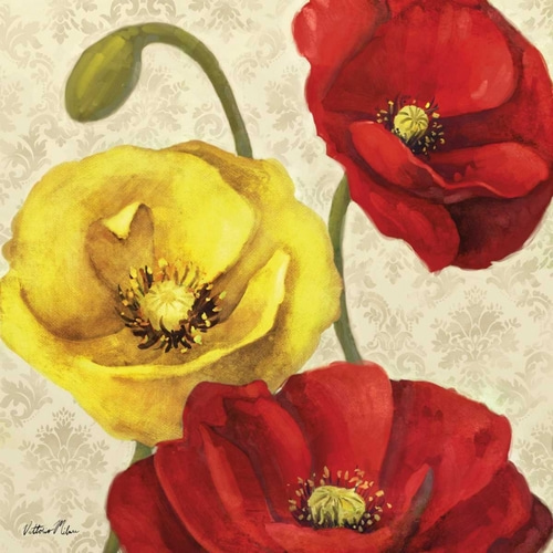Red and Yellow Poppy Damask I