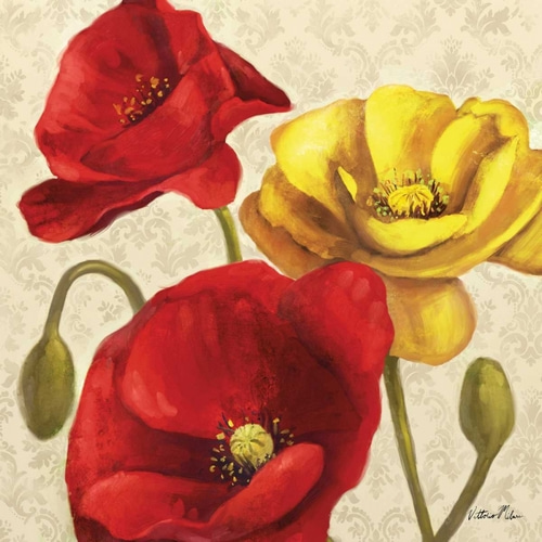 Red and Yellow Poppy Damask II