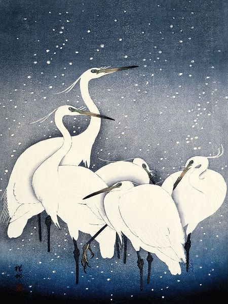 Egrets on a Snowy Night
