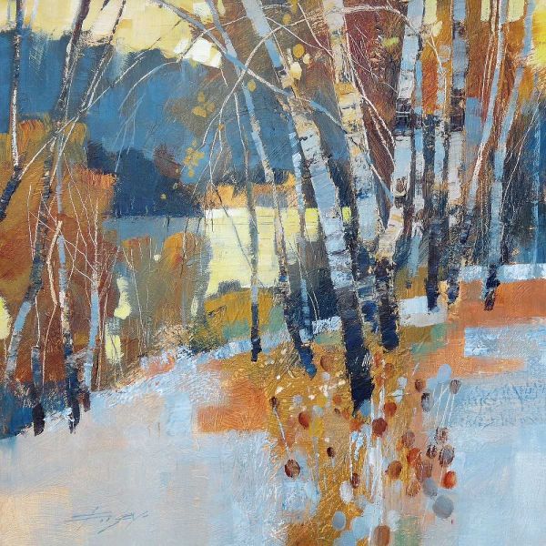 Birch, Frost and Winter Lake