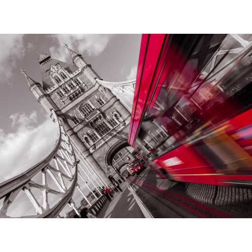 England, London, Double-Decker bus on tower bridge