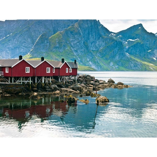 Fishing huts on the waterfront, Lofoten, Norway