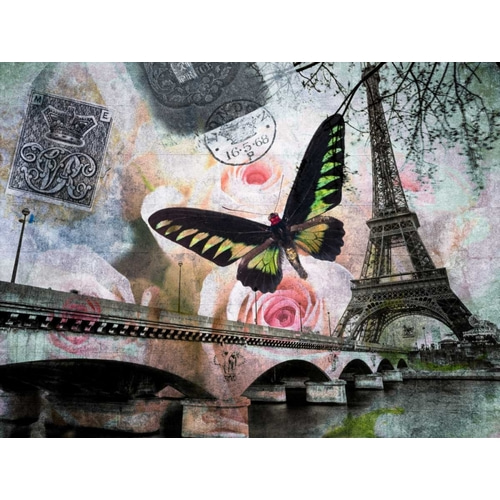 Eiffel tower with butterfly and roses overlay