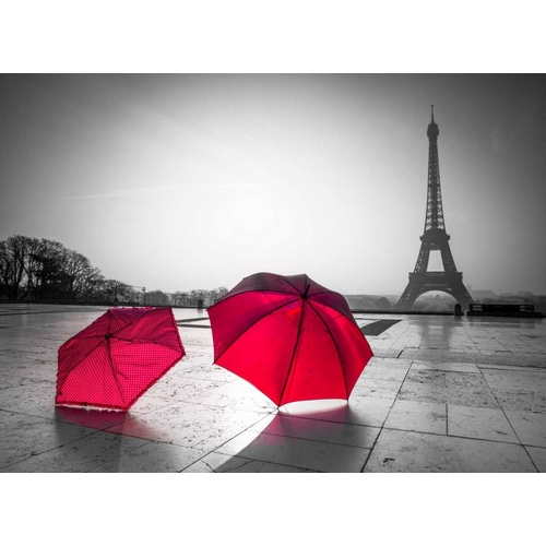 Two Umbrellas in front of the Eiffel tower, Paris, France