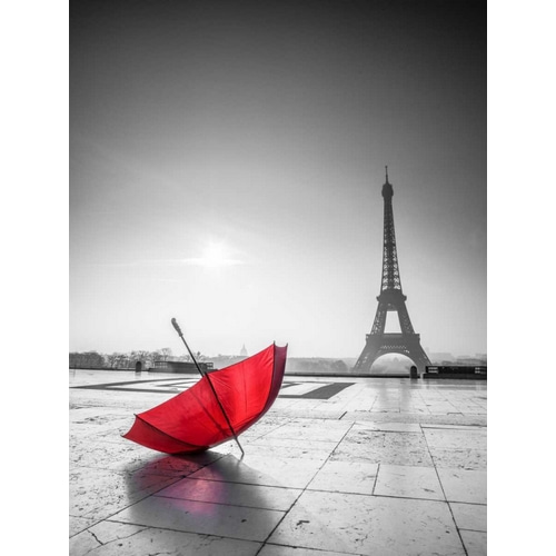 Umbrella in front of the Eiffel tower, Paris, France