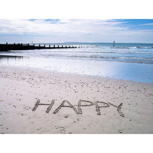 HAPPY&quot; written on beach&quot;