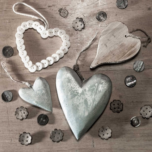 Assorted wooden hearts and buttons