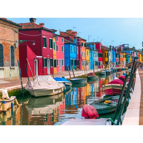 Multi-Coloured houses next to a canal, Burano, Italy
