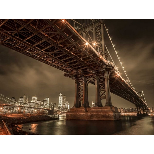 Manhattan Bridge over east river at dusk, New York