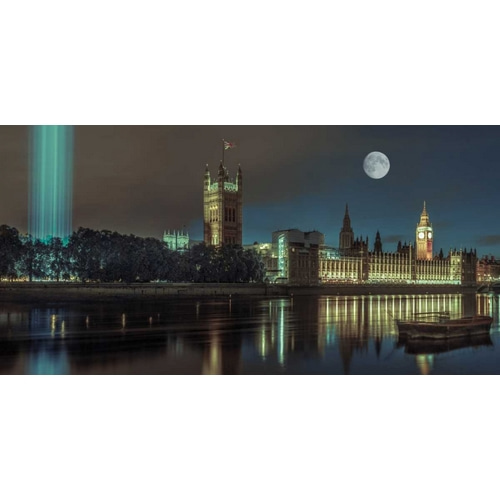 Column of spectra lights with Westminster Abby, London, UK, FTBR-1852