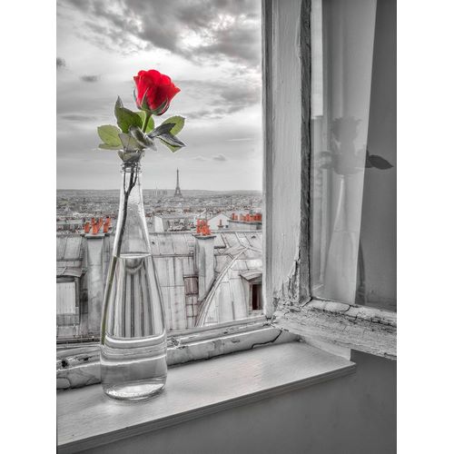 Frank, Assaf 아티스트의 Flower vase on window with Eiffle tower in background-Paris 작품