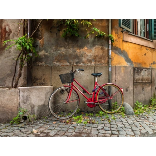 Bicycle outside old building, Rome, Italy