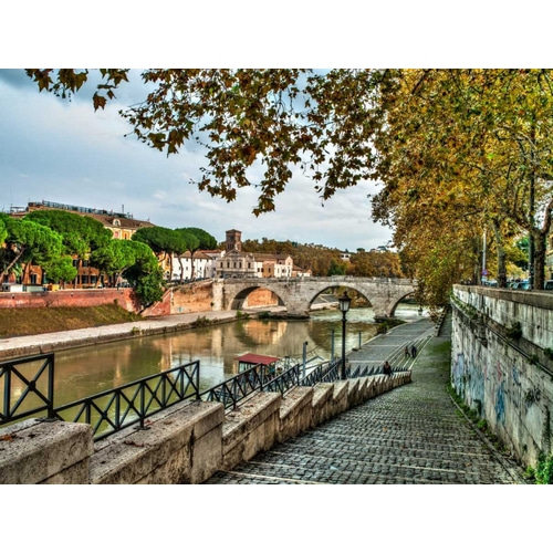Tiber river through the city of Rome, Italy