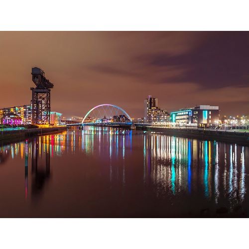 View along the river Clyde at night-Glasgow