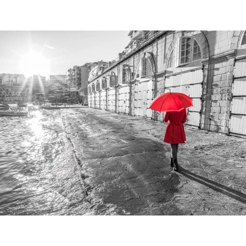Tourist with red umbrella, Malta