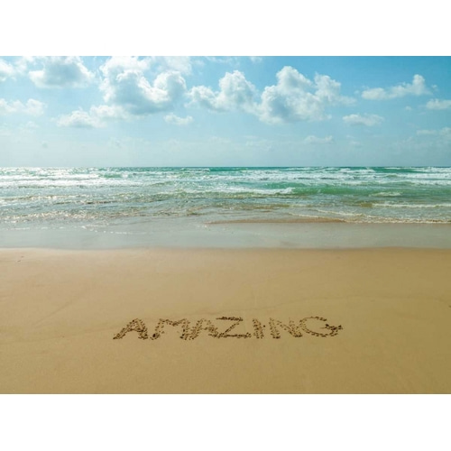 Word Amazing written in sand on the beach