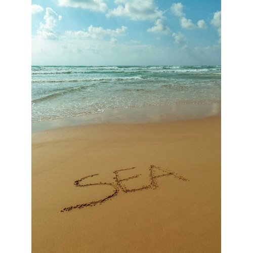 Word Sea written in sand on the beach