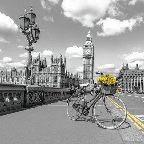 Frank, Assaf 아티스트의 Bicycle with bunch of flowers on Westminster Bridge-London-UK 작품