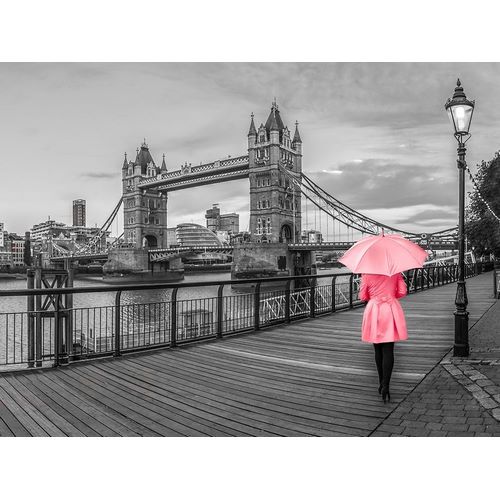 Lady in pink, Tower bridge, London