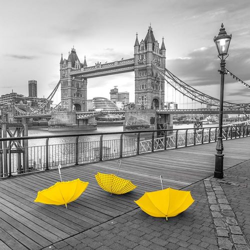 Yellow umbrellas, Tower bridge, London
