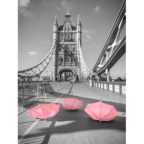 Pink umbrellas, Tower bridge, London