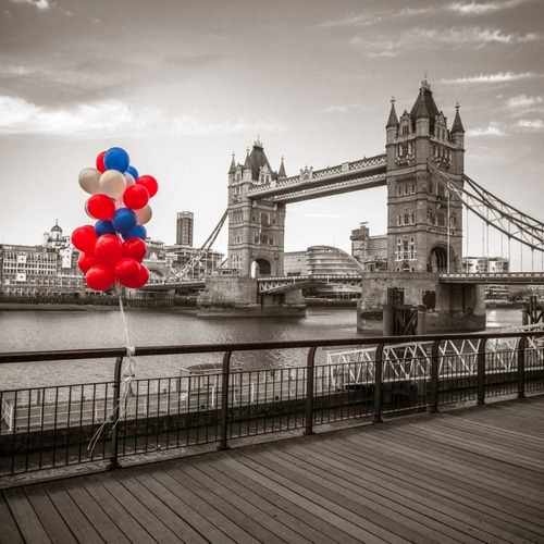 Balloons on promenade near Tower bridge, London, UK