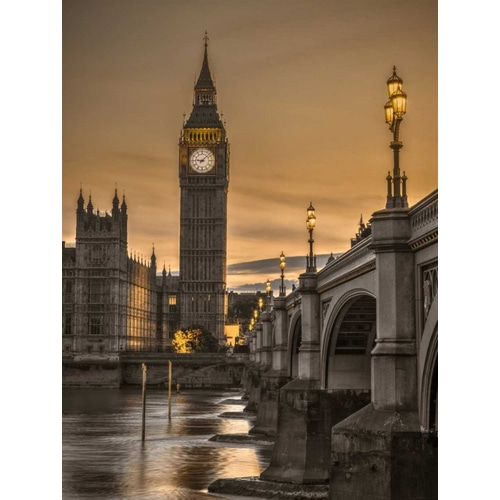 Westminster bridge and Big Ben from Thames promenade, London, UK