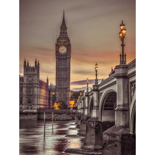 Westminster bridge and Big Ben from Thames promenade, London, UK, FTBR-1826