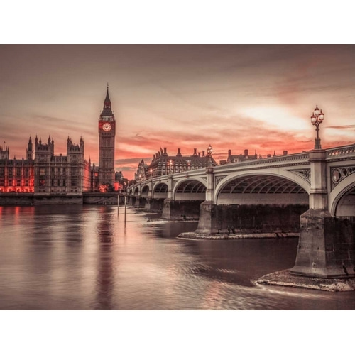 Westminster bridge and Big Ben from Thames promenade, London, UK
