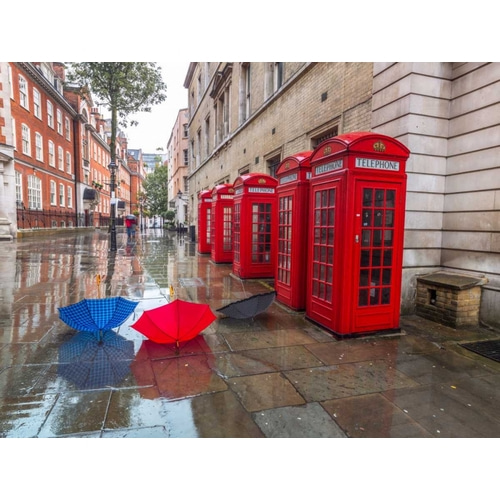 Telephone boxes with umbrellas