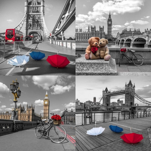 Collage of famous places in London city, UK