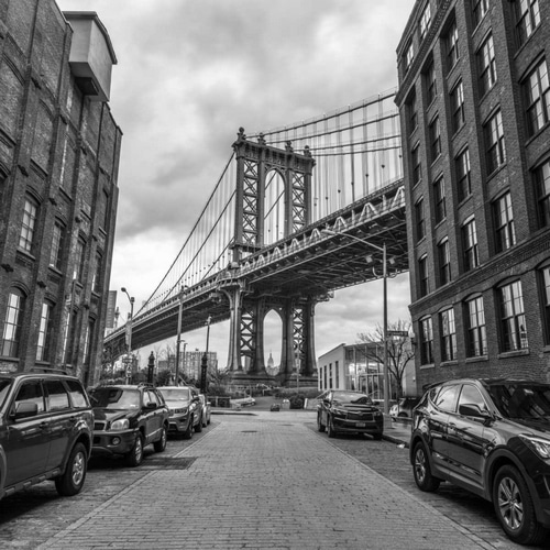 Manhattan bridge from a street, New York