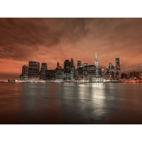 Lower Manhattan skyline in evening, New York