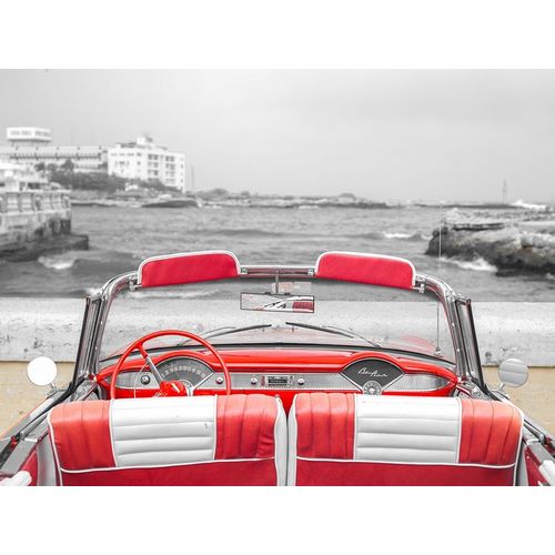 Vintage car near the beach in Cuba