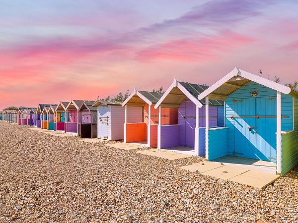 Multicolored-huts on summer day