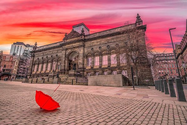 Red umbrella outside-city museum