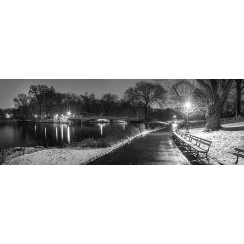 Path in cental park at night, winter, snow, New York.
