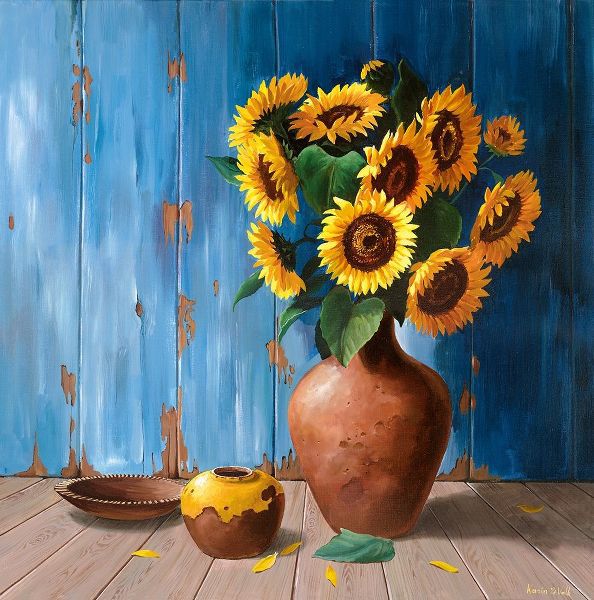 AGED WOOD AND SUNFLOWERS