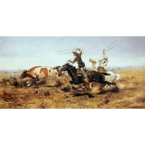 O. H. Cowboys Roping a Steer
