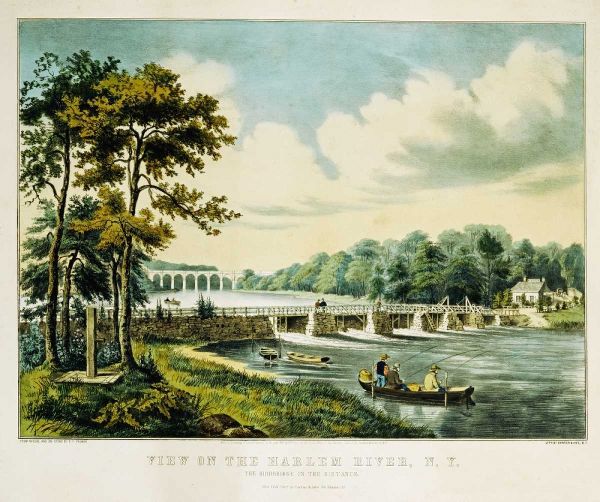 View On The Harlem River, N.Y., The Highbridge In The Distance