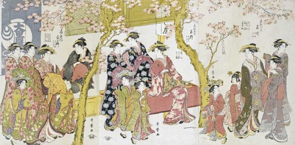 Three Groups of Courtesans With Their Shinzo and Kamuro