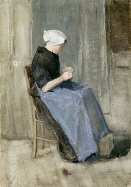 A Young Scheveningen Woman Knitting