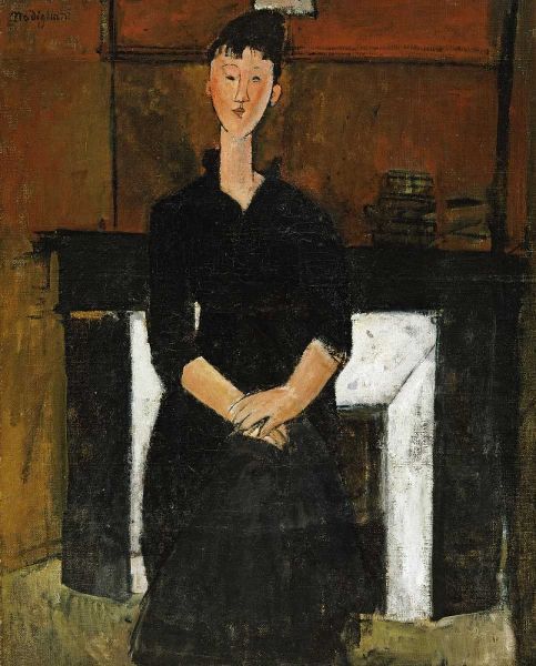 Woman Sat By a Fireplace