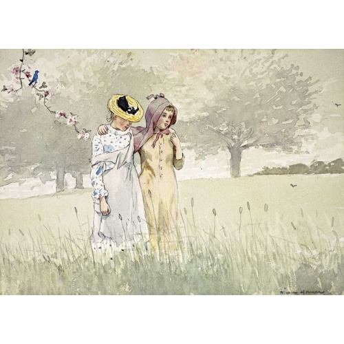Girls Strolling In An Orchard