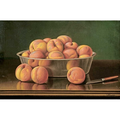 Still Life of Peaches In a Silver Bowl