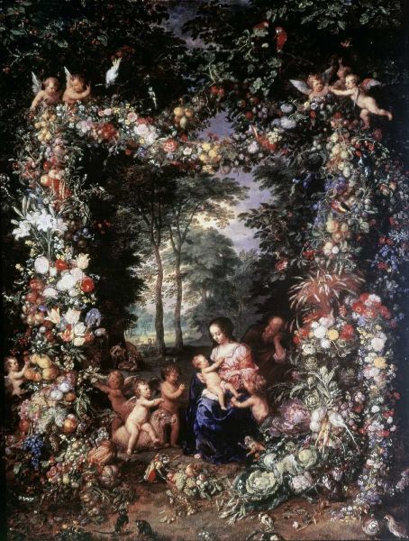 Holy Family W/ Wreath of Fruit and Flowers