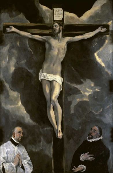 Christ on the Cross Adored by Two Donors