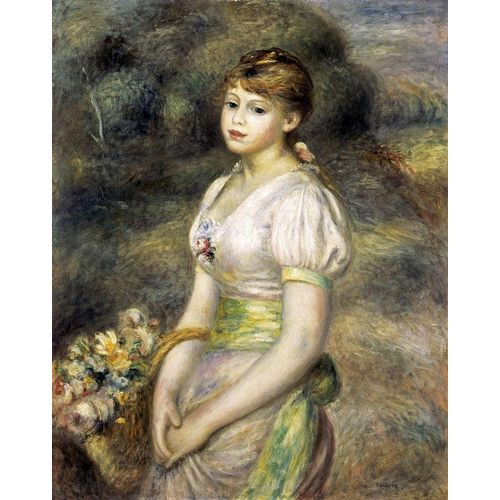 Young Girl Carrying a Basket of Flowers