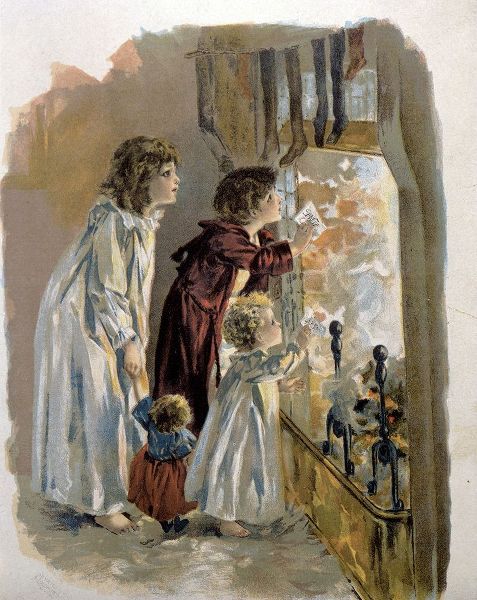 Three Children By Fireplace